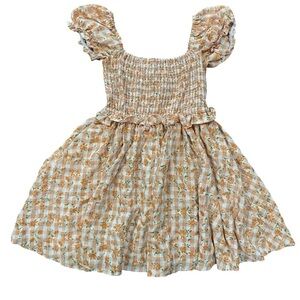 Smak Parlour Orange White Gingham Floral Smocked Mini Dress Size M